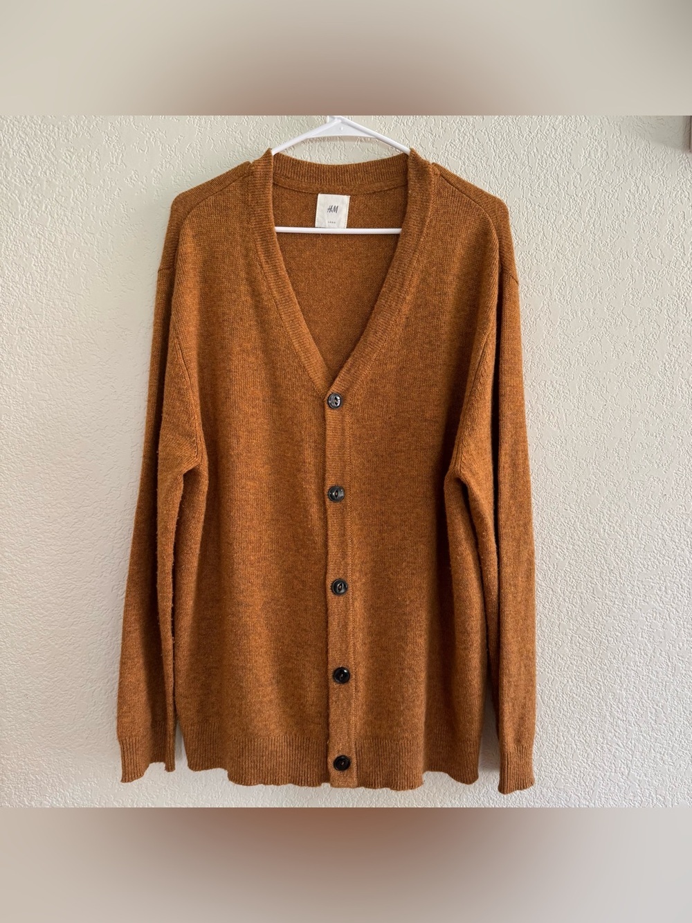 H&M Caramel Brown Cardigan Button Up V-neck Wool Knit Classic Preppy Business L